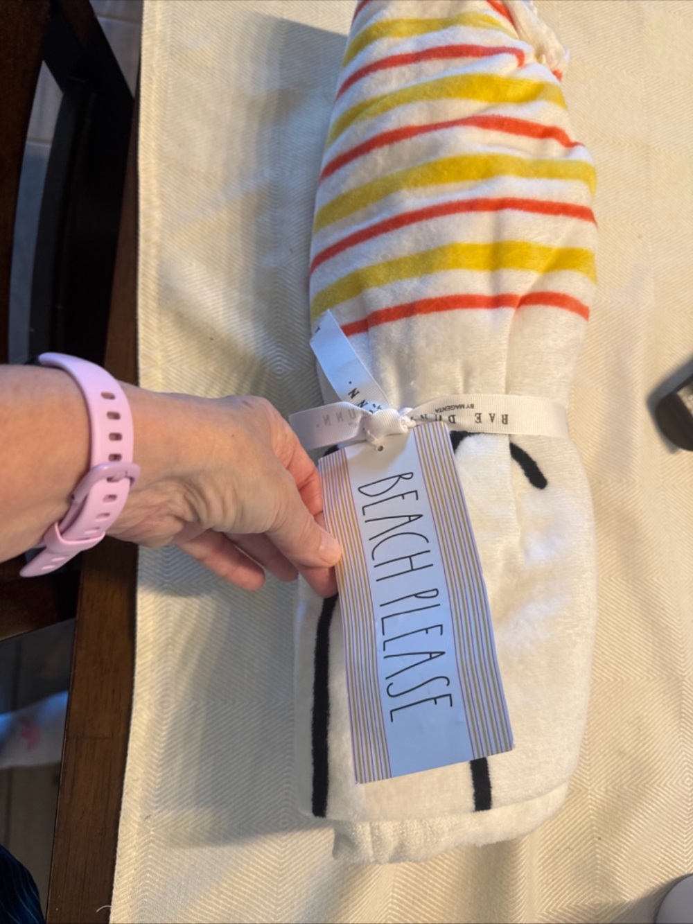 Striped Beach Towel with Yellow & Coral Stripes Rae dunn